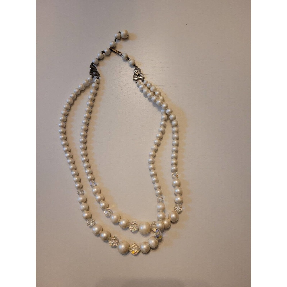 VINTAGE LAGUNA CRYSTAL & FAUX PEARL 2-STRAND NECKLACE‎